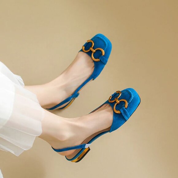 Slingback Flats Faux Suede Slip On Mules - Picture 4 of 8